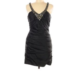 La Femme Jewel embellished Rouched satin cocktail dress black mini women’s 8